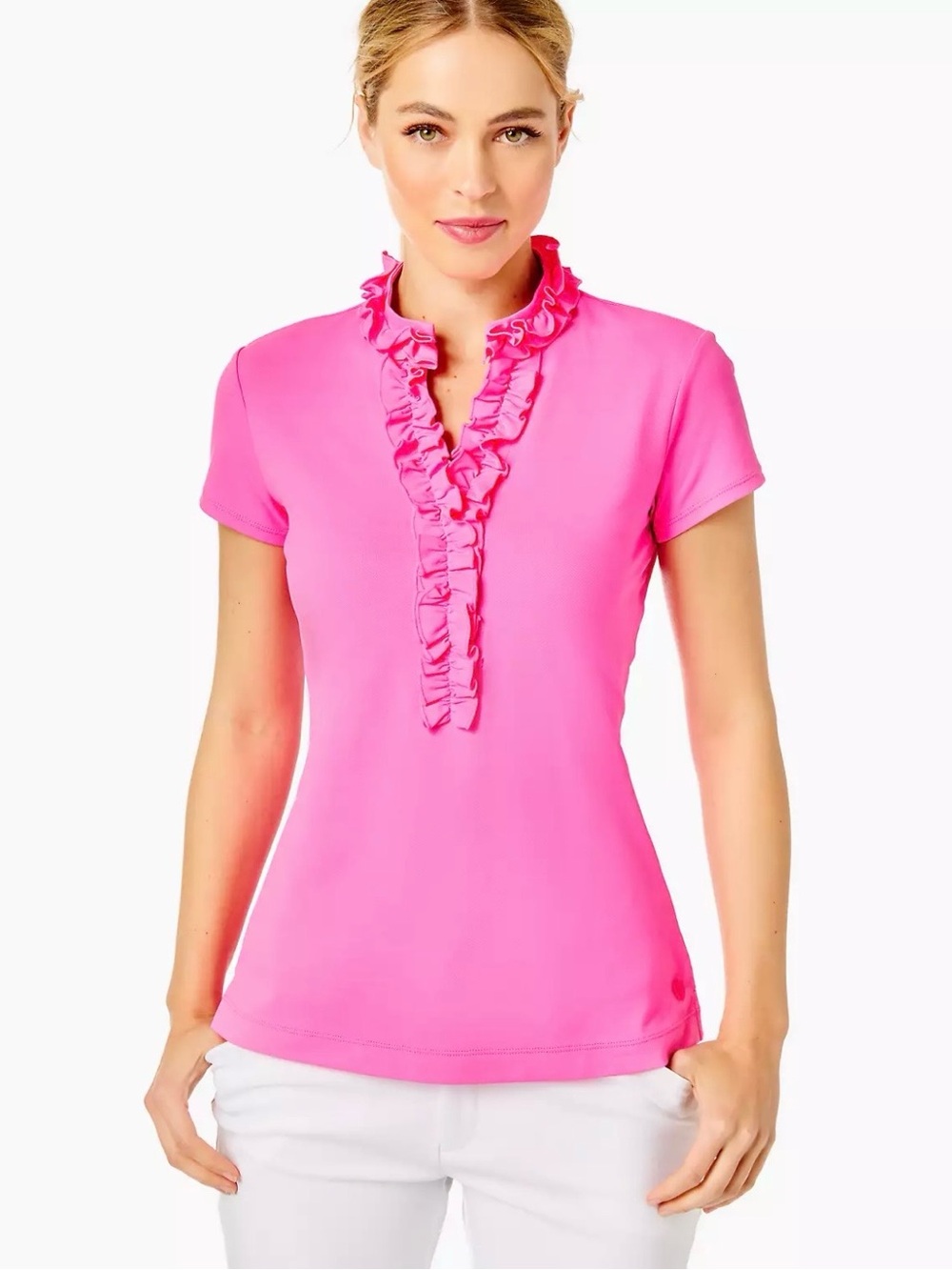 Lilly Pulitzer SPF 50+ Luxletic Frida Ruffled Short Sleeve Polo Top